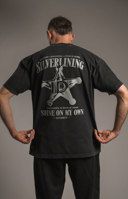 Acid Wash Black Silver Lining Box Unisex Tee