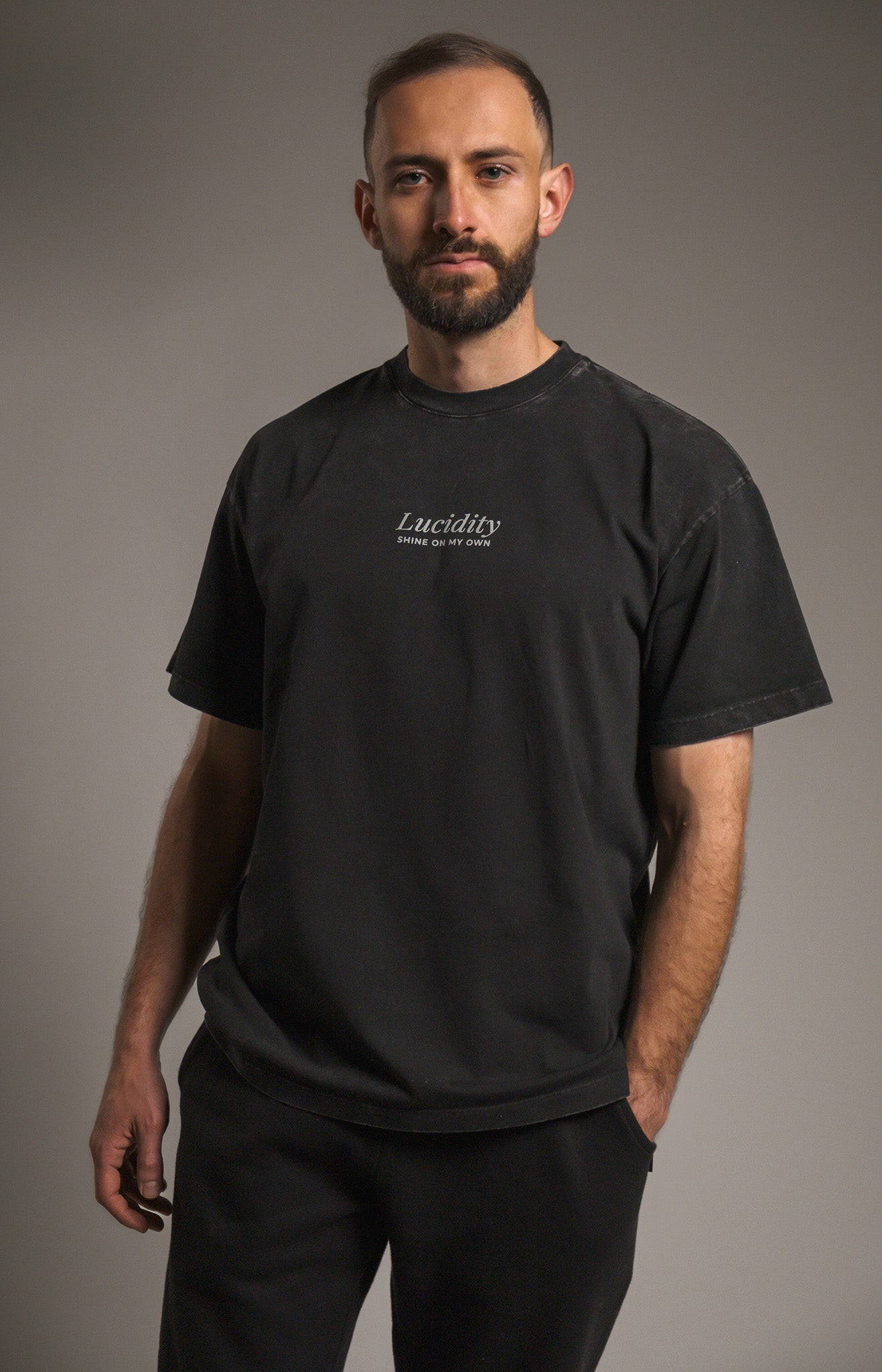 Acid Wash Black Silver Lining Box Unisex Tee