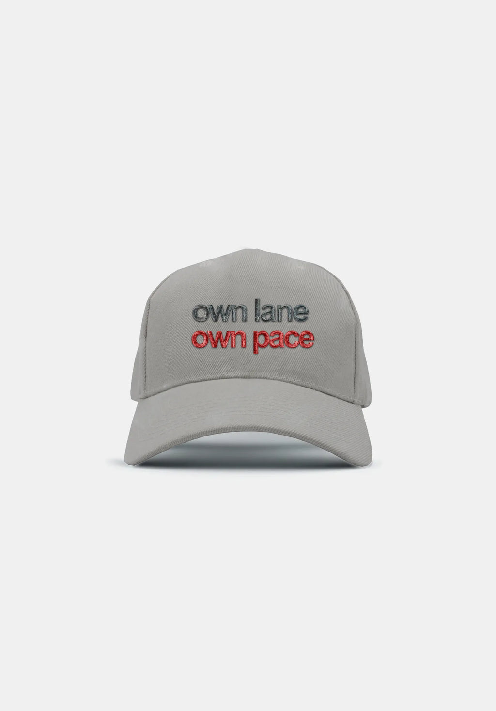 Lucidity Own Lane Cap Gray — own lane own pace two-color embroidery front — Wide Awake SS26