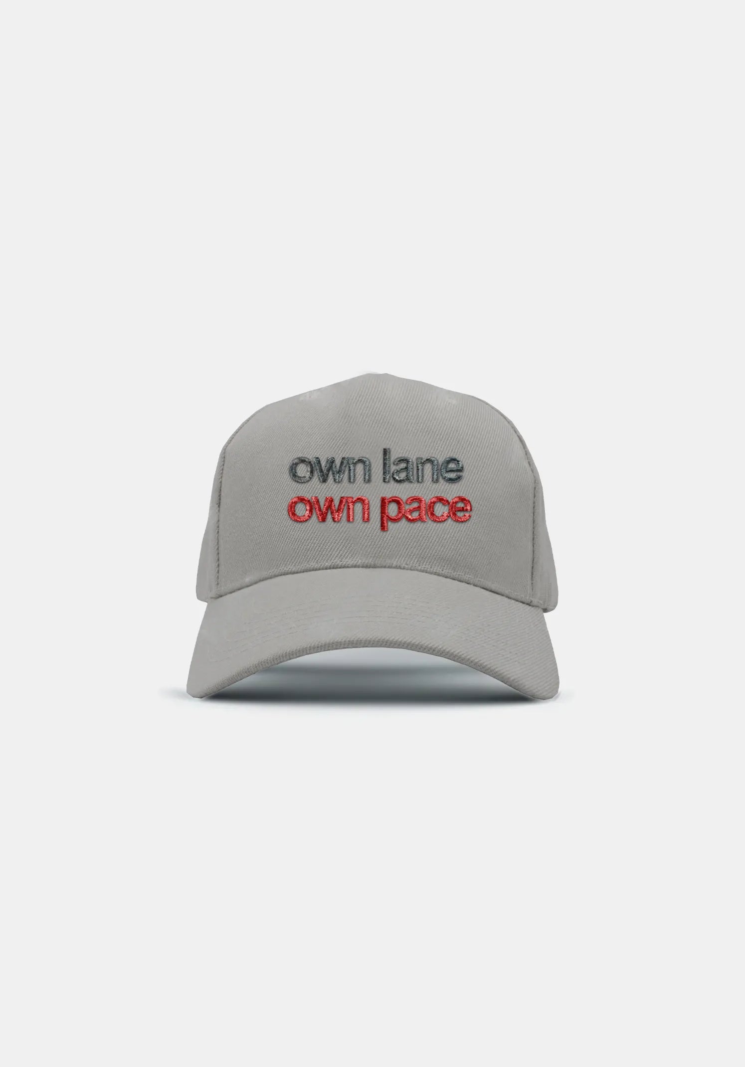 Lucidity Own Lane Cap Gray — own lane own pace two-color embroidery front — Wide Awake SS26