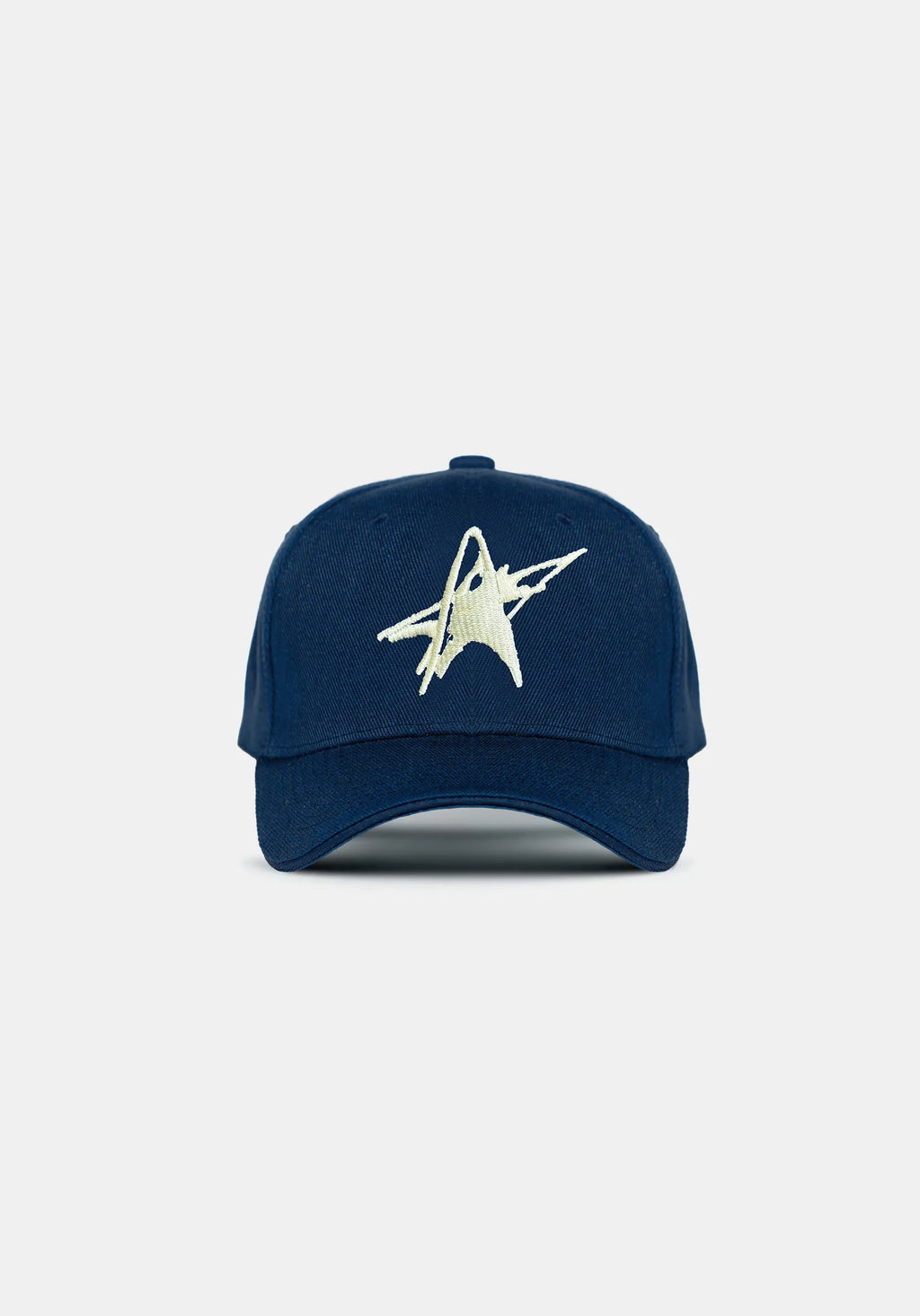 Lucidity Shine On Cap Navy — ivory scratch star embroidery front — Wide Awake SS26