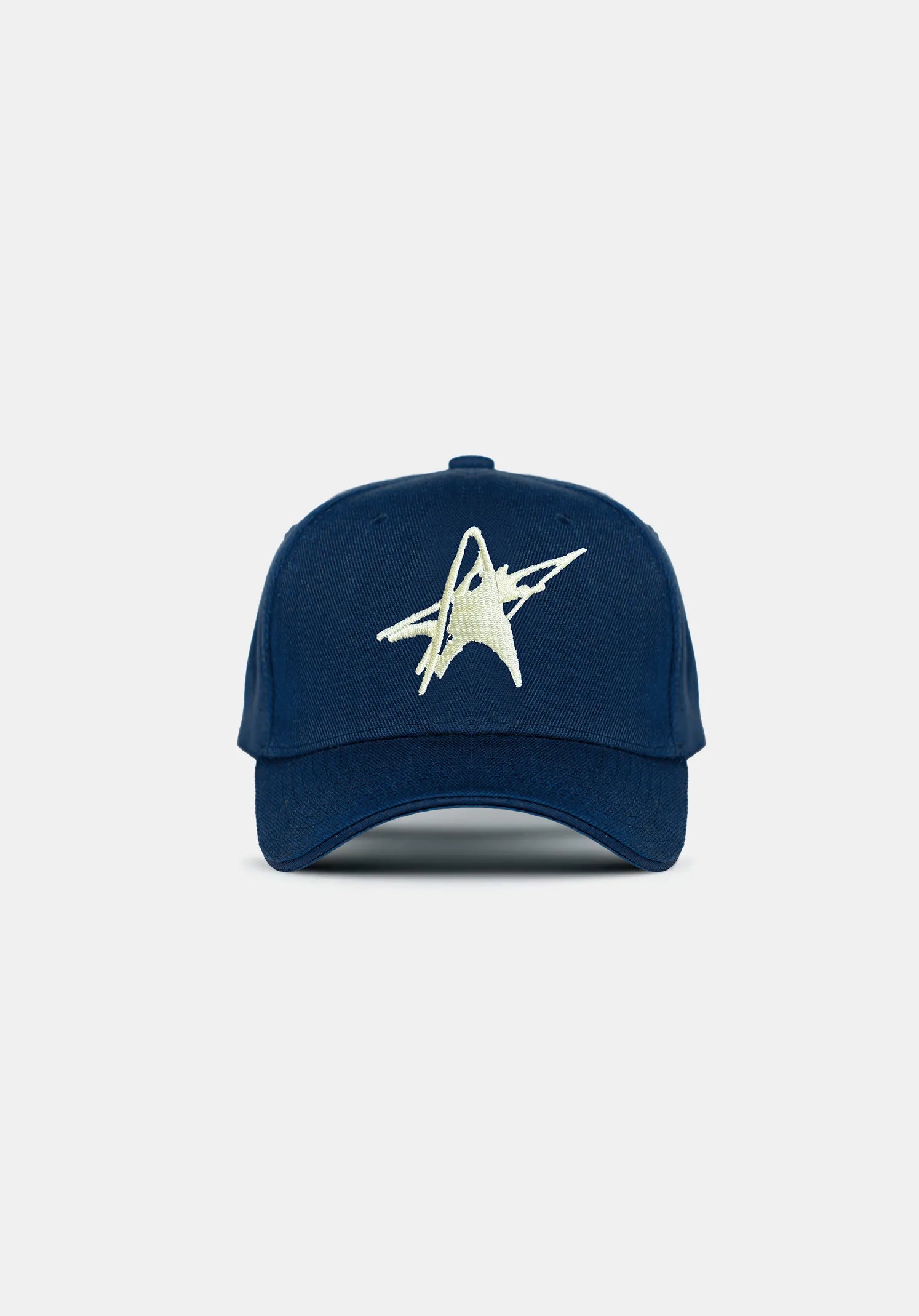 Lucidity Shine On Cap Navy — ivory scratch star embroidery front — Wide Awake SS26